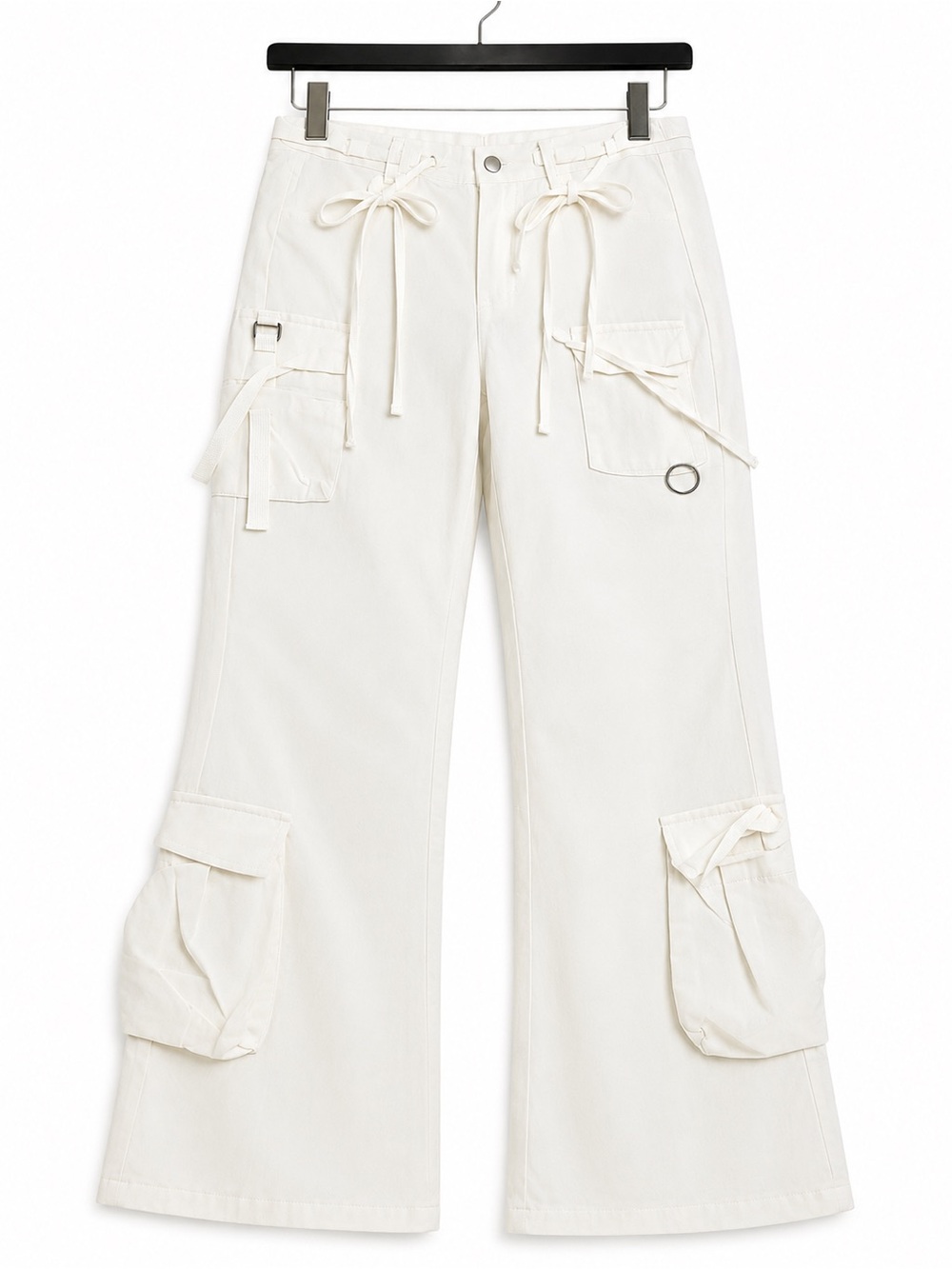 NWT Copping Threads Retro Flared Cargo Pants White Utility Wide Leg Size L